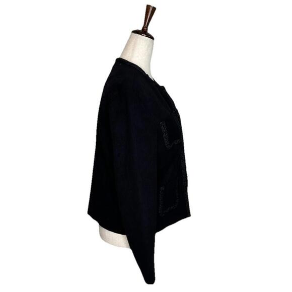 J McLaughlin Fanning Jacket Small Black Braided Trim Pockets Old Money Classic - Picture 8 of 10